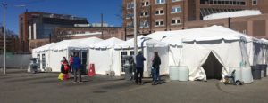 Testing tents for people experiencing homelessness in Boston, MA. Photo credit: Katie Dillon, BHCHP
