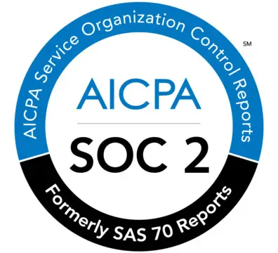 A circular badge with text: AICPA Service Organization Control Reports, AICPA SOC 2, and Formerly SAS 70 Reports. The blue, white, and black badge is perfect for adding to your site's footer or Green River compliance page.
