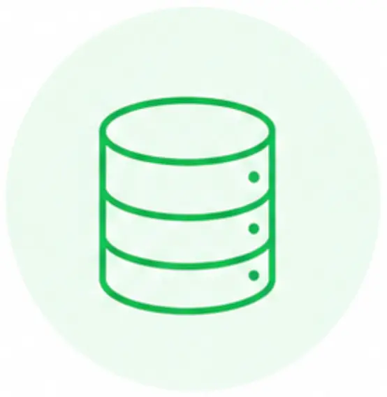 A simple green line icon of a cylindrical database with three stacked sections and small circular dots on the right, representing data for Community-Based Organizations, set against a light green circular background.